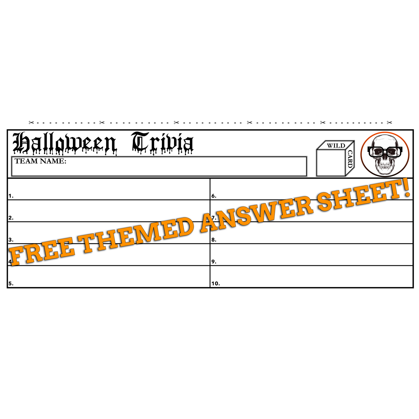 Free "Nerd Skull" Halloween-themed answer sheet for in-person trivia!