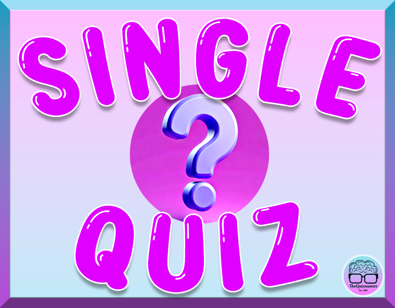 A digital graphic showing "Single Quiz" in bold, glossy pink bubble letters. A large, 3D-style question mark is centered behind the text on a gradient pink and blue background.