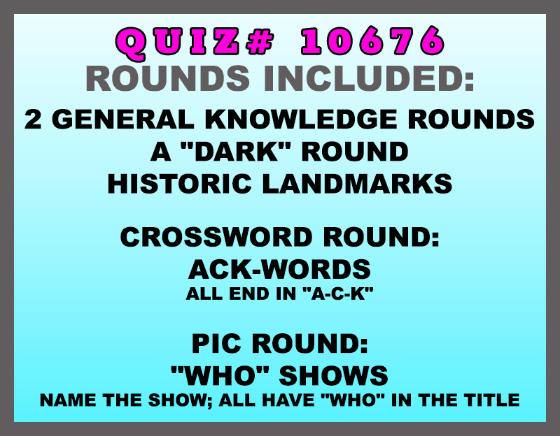 oct 25 past quiz trivia packet - categories included