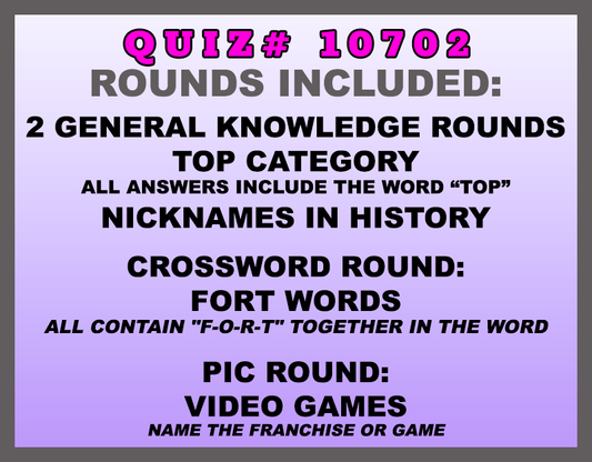 apr 25 past quiz trivia packet - categories included