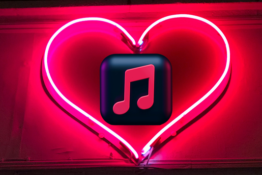 Neon heart with a music button - Valentine's Day playlist