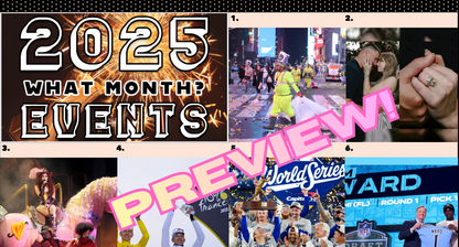 Collage of images with text and event previews for 2025, including sports and entertainment.
