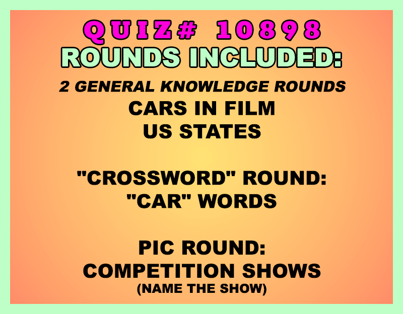 Promotional text for a quiz with various rounds on an orange background