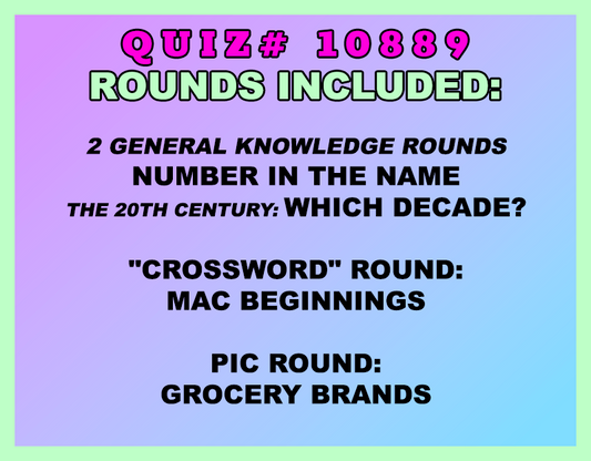list of trivia categories included in a quiz packet with a purple and blue gradient background