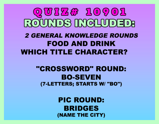 Quiz details with rounds (categories) listed on a colorful background