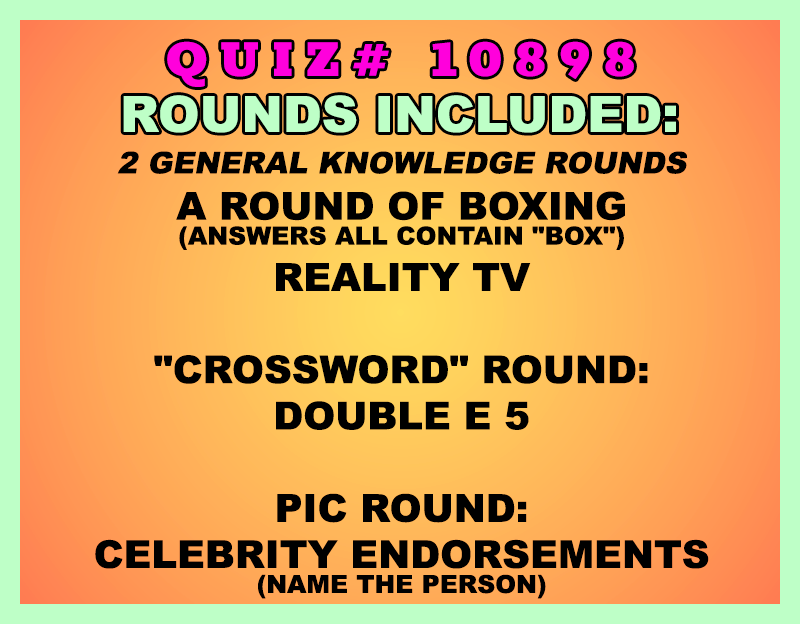 Promotional text for a quiz with various rounds on an orange and green background