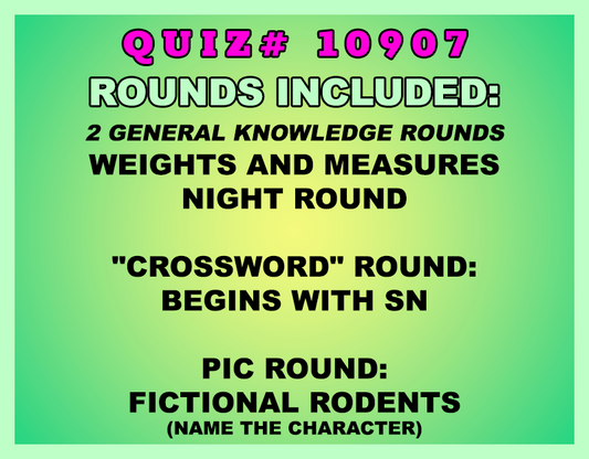 Quiz details with rounds and clues on a green background