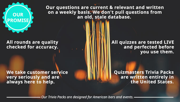 Our quizzes are tested out live before we send them out so you know your crowd will love it.