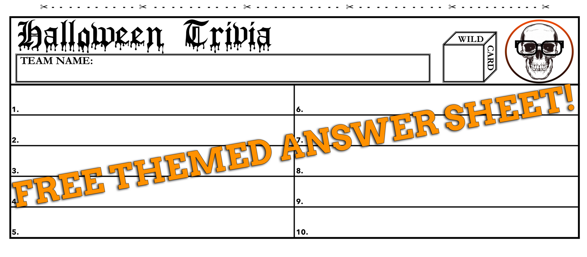 Free "Nerd Skull" Halloween-themed answer sheet for in-person trivia!