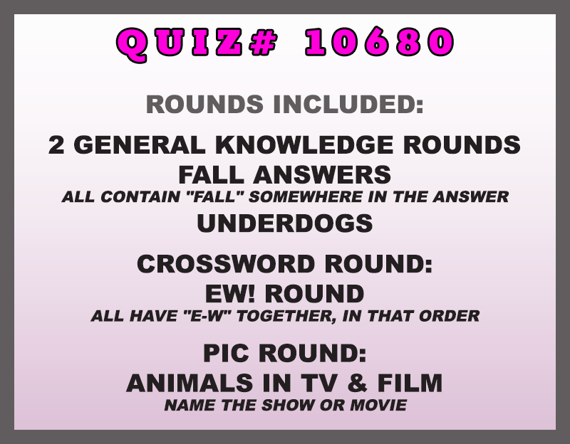 nov 22 past quiz trivia packet - categories included